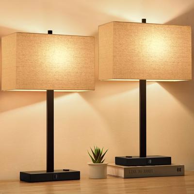 21 Touch Bedside lamps with 2 USB & AC Outlets, 3-Way Dimmable Bedside Table Lamps Set of 2 for Bedroom Living Room Office Reading, Beige Linen Shade
