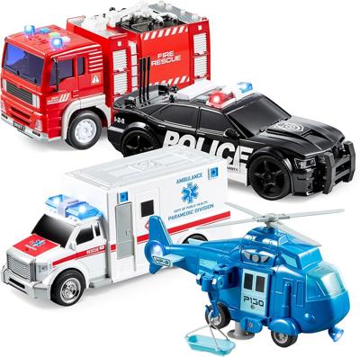 Amazon.com: JOYIN 4 Packs Emergency Vehicle Toy Playsets, Friction Powered Vehicles with Light and Sound, Including Fire Truck, Ambulance, Play Police