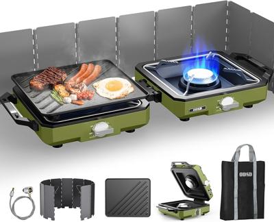 Amazon.com: ODSD 2 Burner Camping Stove with Windshield, 20000 BTU Propane Camp Stove, Portable Folding Gas Stove, Camping Essentials Gear Includes Fr