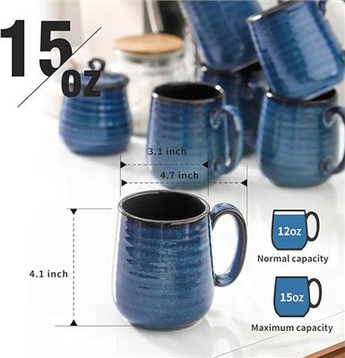 Amazon.com: HASENSE Coffee Mugs, 12 Ounce Ceramic Coffee Mug Set of 6, Reactive Glaze Tea Cups with Handle for Milk, Hot Cocos, Latte, Stylish Blue Cu