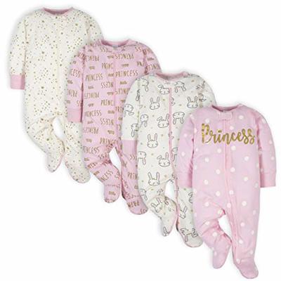 Gerber Baby Girls 4 Pack N Play Footie And Toddler Sleepers, Princess Pink, 0-3 Months US