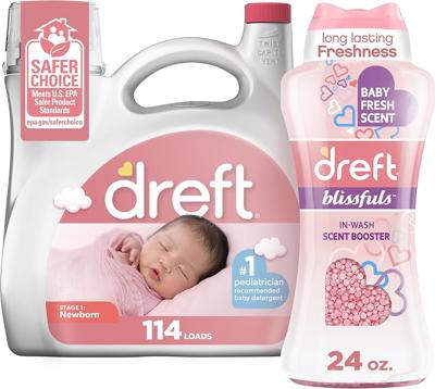 Amazon.com: Bundle of Dreft Stage 1: Newborn Baby Liquid Laundry Detergent 114 loads 165 fl oz + Blissfuls In-Wash Scent Booster Beads, Baby Fresh Sce