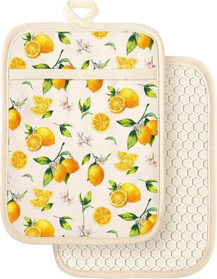 Amazon.com: Slohif Silcone Lemon Pot Holders for Kitchen - 100% Cotton Beige Cute Oven Potholders with Pockets, Heat Resistant Square Thick Hot Pads,