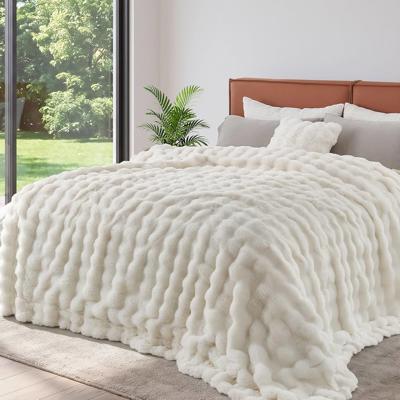 Amazon.com: Lotus Karen Queen Size Faux Fur Blanket - Cream White Big Bubble Rabbit Fluff, 90x90 Inches : Home & Kitchen