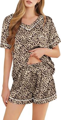 Amazon.com: SHEFOTY Silk Pajamas for Women Short Sleeve Satin 2 Piece Pj Set Soft V Neck Sleepwear Loungewear, S-XXL Leopard : Clothing, Shoes & Jewel