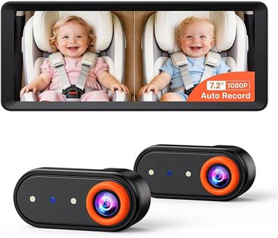 Amazon.com: Luckview BM5 MAX 1080P Dual Baby Car Camera with Recording, 7.2 Split Monitor for 2 Kids, Dual Car Camera Baby Monitor with Auto Night Vis