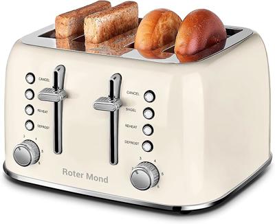 Amazon.com: Roter Mond Toaster 4 Slice Retro Stainless Steel with Extra Wide Slots Bagel, Defrost, Reheat Function, Dual Independent Control Panel, Re