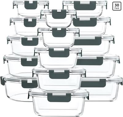 Amazon.com: M MCIRCO 30 Pieces Glass Food Storage Containers with Snap Locking Lids,Glass Meal Prep Containers Set - Airtight Lunch Containers, Microw