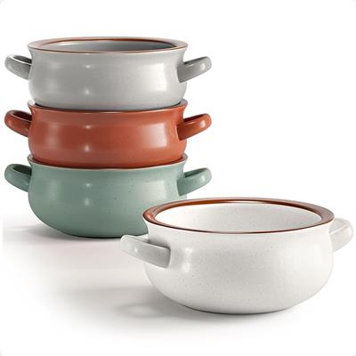 Amazon.com | Ceramic Soup Bowls With Handles Set of 4 - 20 oz French Onion Soup Bowls Oven Safe - Dishwasher, Microwave & Oven Safe Bowl Set for Chili