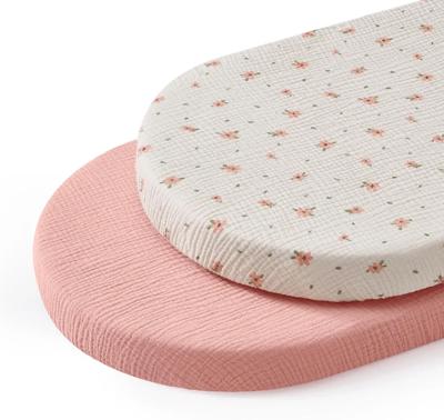 Amazon.com : Blissful Diary Muslin Bassinet Sheets, 2 Pack, Pink Floral & Light Pink | fitted for bassinet mattress, soft and breathable cotton, boho