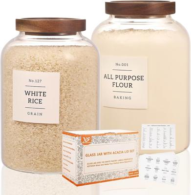 Amazon.com: 2 Pack Large Glass Flour and Sugar Storage Containers with Airtight Acacia Wood Lids and 132 Kitchen Pantey Labels Preprint - 1 Gallon Bor