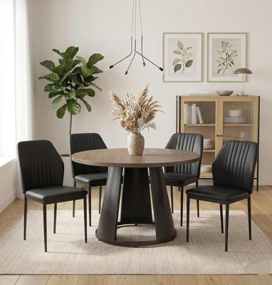 Amazon.com - HIPIHOM 47.2” Round Dining Table Set for 4 Modern Wood Table with 4 Upholstered Leather Chairs, Metal Pedestal Base, Space-Saving Kitchen