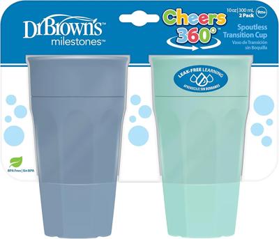 Amazon.com : Dr. Browns Milestones Cheers 360 Spoutless Transition Cup, Travel Friendly and Leak Free Sippy for Babies and Toddlers, Aqua and Blue, B