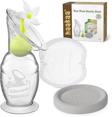 Amazon.com : haakaa New Mum Starter Pack, Silicone Manual Breast Pump with Silicone Cap & Flower Stopper (5oz/150ml), Disposable Nursing Pads 36 Count