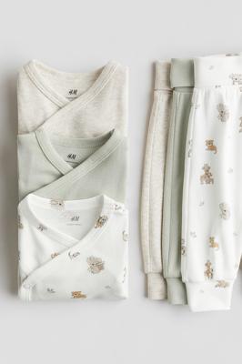 Light green/Animals 6-piece bodysuit and trousers set for kids | H&M GB