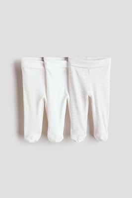 Light beige/Striped 3-pack foldover-waist leggings for kids | H&M GB