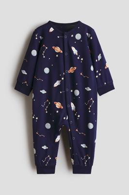 Navy blue/Planets Printed cotton sleepsuit for kids | H&M GB