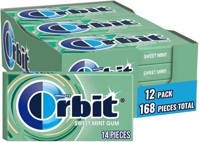 Amazon.com : ORBIT Sweet Mint Sugar Free Individually Wrapped Chewing Gum Mint Bulk Box , 12 Packs of 14-Pieces (168 Total Pieces) : Chewing Gum : Gro