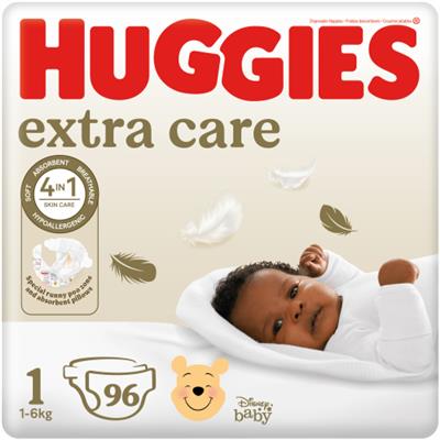 Huggies Extra Care Nappies Size 1 96s - Clicks
