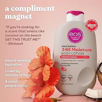 Amazon.com: eos Shea Better Body Lotion Coconut Waters, 24-Hour Moisture Skin Care, Lightweight & Non-Greasy, Natural Shea, Vegan, Coconut Body Lotion