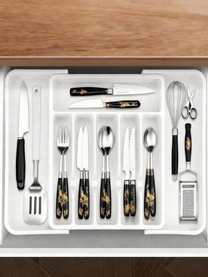 1pc Adjustable Silver Cutlery Storage Box, Expandable Plastic Drawer Divider, Suitable For Kitchen And Dining Room Storage, Kitchen Drawer Separator C