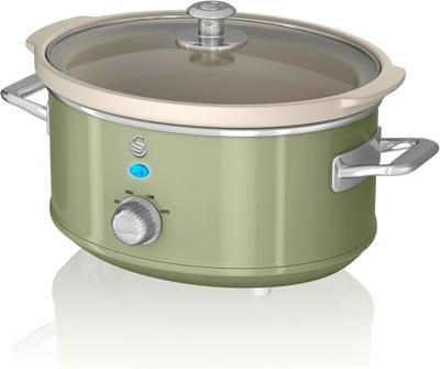Swan Retro Slow Cooker with 3 Temperature Settings, Keep Warm Function, Removable Dishwasher Safe Pot, Up to 4 Portions, 3.5L, 200W, Retro Green, SF17