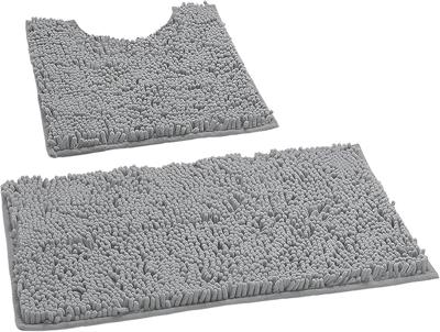 LuxUrux Bath Mat, Luxury Chenille (2-Piece) Bath Mat Set, Soft Plush Anti-Slip Bath Rug + Toilet Mat.1 Microfiber Shaggy Carpet, Super Absorbent (Cu