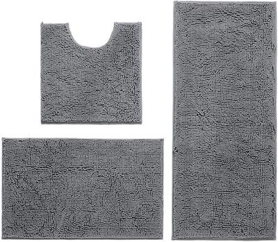 Hodeacc 3 Pcs Non Slip Chenille Bath Mat Set,High Water Absorbent Density Soft Microfiber Toilet Mat Toilet Pedestal Mat Machine Washable Bathroom Mat