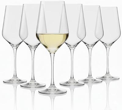 FLOW Barware Wine Glasses Set of 6 | 400ml Red & White Wine Glasses | Lead-Free Crystal Glass | Long Stem | for Home, Restaurants, Parties, Pubs | Dis
