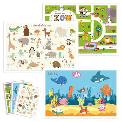 Babebay Disposable Placemats for Baby, 60 Pack Sticky Toddler Placemat for Restaurants, Dining Table, Party, Travel, 12 x 18 with 3 Designs