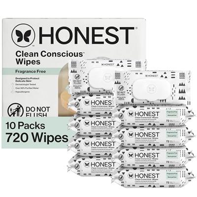 The Honest Company Baby Wipes for Sensitive Skin, Hypoallergenic, Fragrance-Free, Multi-Use, Pattern Play Design, 720 Count (10 Packs of 72)