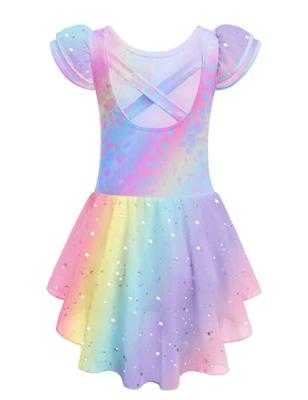 Zaclotre Girls Ballet Leotard Shiny Flutter Sleeve Dance Dress with Criss-Cross Back Toddler Ballerina Outfits