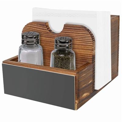 FUYGRCJ Napkin Salt and Pepper Holder, Vintage Wooden Napkin Holder Stand with Salt and Pepper Shakers Caddy, Rustic Napkin Holders for Kitchen Dining