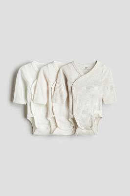 Light beige/Stripe 3-pack Wrap Bodysuits for kids | H&M AU