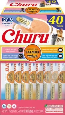 INABA Churu Salmon Variety Creamy Puree Grain-Free Lickable Cat Treats, 0.5-oz tube, 40 count - Chewy.com