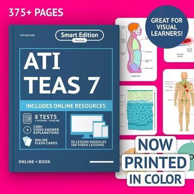 ATI TEAS 7 Study Guide 2026 Printed In Color: Smart Edition Nursing Exam Prep Book Review Manual with 8 Practice Tests, 100 video lessons, flashcards