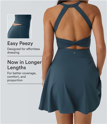 Women’s SoftlyZero™ Airy Backless Twisted Flare Low Support Dance Active Dress-Longer Length-Easy Peezy Edition A-D Cups - Halara
