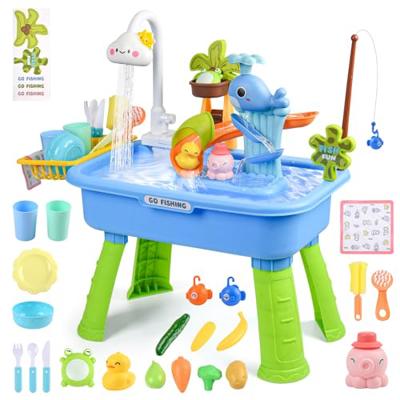 HUASHILUO 2027 Upgraded 4-in-1 Water Table for Toddlers 1-3, Kids Sensory Table with Electric Water Pump & Faucet, Kitchen Play Sink Toys with Food Ac