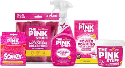 Amazon.com: Stardrops - The Pink Stuff Bathroom Cleaning Kit – Cleaning Paste, Bathroom Foam Spray, Toilet Foaming Powder, SQeeZY Sponge & 3 Microfibe