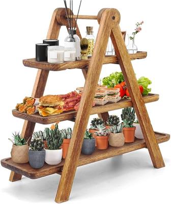 Amazon.com | Manspdier Wood 3 Tier Serving Tray Three Tiered Cupcake Stand, Rectangle Serving Platter Wooden Farmhouse Tiered Tray, Party Serving Brow