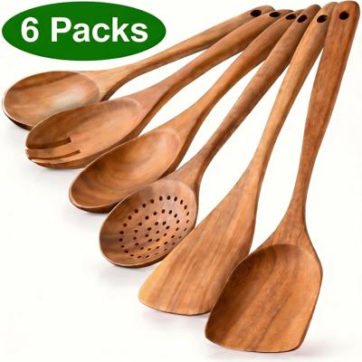 AOKIWO, Wooden Spoons for Cooking, 6 PCS, Teak Wood Utensil Set - Walmart.com