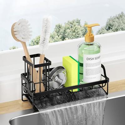 Consumest Sponge Holder for Kitchen Sink - Sink Caddy with Stainless Steel Self Drain Tray, Sink Organizer with High Brush Holder Countertop for Kitch