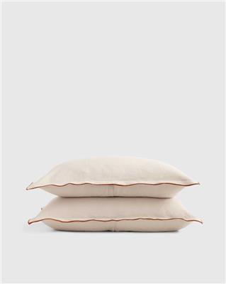 European Linen Piped Duvet Cover Set in Oat/Espresso