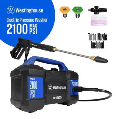 Westinghouse 2100 Max PSI 1.76 Max GPM 13A Cold Water Handheld Electric Pressure Washer with 3-Quick Connect Tips, Foam Cannon ePX3100v - The Home Dep