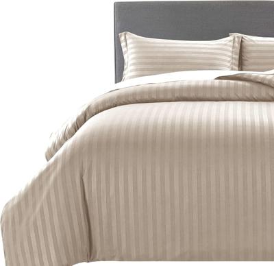 MOONLIGHT20015 Double Duvet Set Reversible Stripes Satin Double Bedding Set with 2 Pillowcases Soft Hypoallergenic Duvet Cover (Beige 200x200 CM) : Am