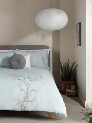 John Lewis Chinese Blossom Pure Cotton Embroidered Percale, King Duvet Cover Set, Duck Egg
