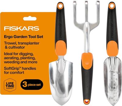 Amazon.com : Fiskars 3-in-1 Garden Tool Set, Polished Cast-Aluminum Heads for Rust Resistance, Heavy-Duty Trowel, Transplanter & Cultivator for Diggin
