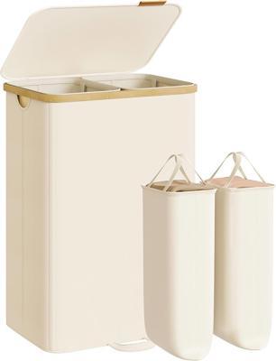 Amazon.com: SONGMICS Laundry Hamper, Laundry Sorter with Lid, Storage Basket Bin, Removable Liners, Bamboo Frame, for Bedroom, 2 Sections, 39.6 Gal. (