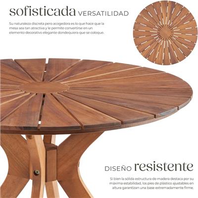 tectake® Round Table Ø70x62 cm, Solid Wood Top with Weatherproof Wood, Outdoor Garden Table, Outdoor Garden Furniture, Balcony, Patio, Side Table Terr