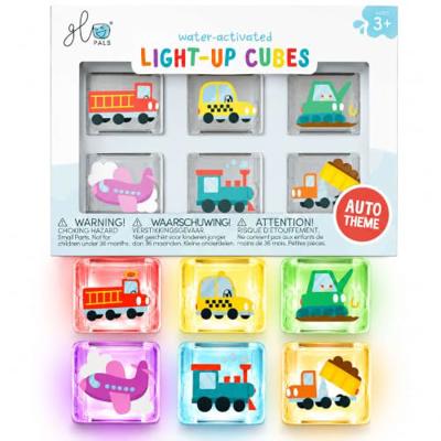 Glo Pals Water-Activated Light-Up Bath Toy Cubes, Automobiles, Pack of 6